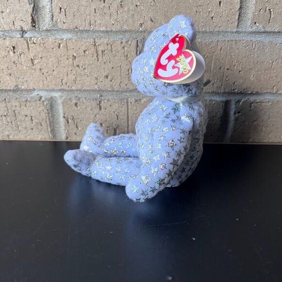 TY Beanie Baby The Beginning White Bear Silver Stars 8.5 Retired Rare Jan 1 2000 - Picture 2 of 16